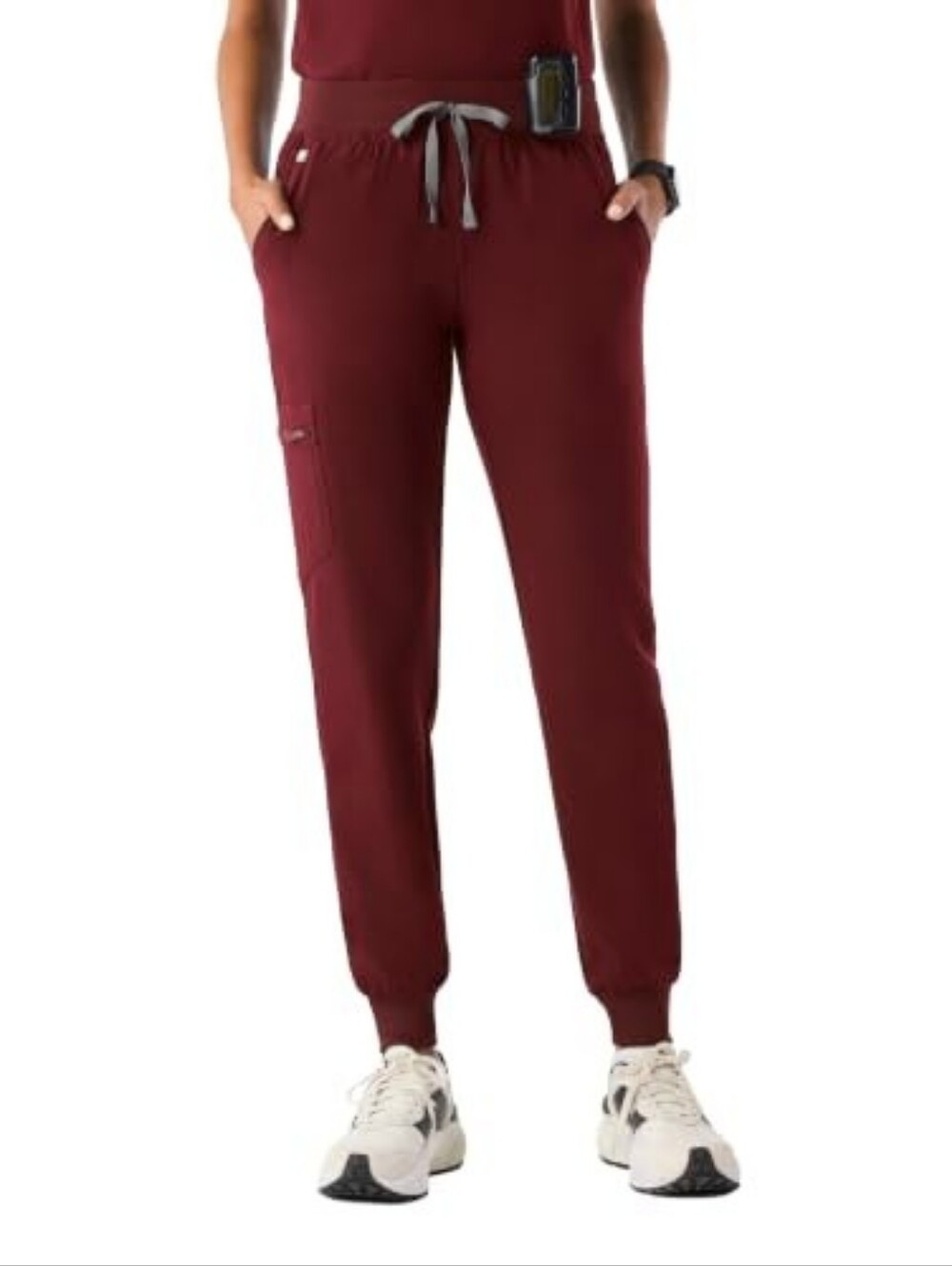 FIGS Zamora Jogger Scrub Burgundy Pants with Contrast Drawstring